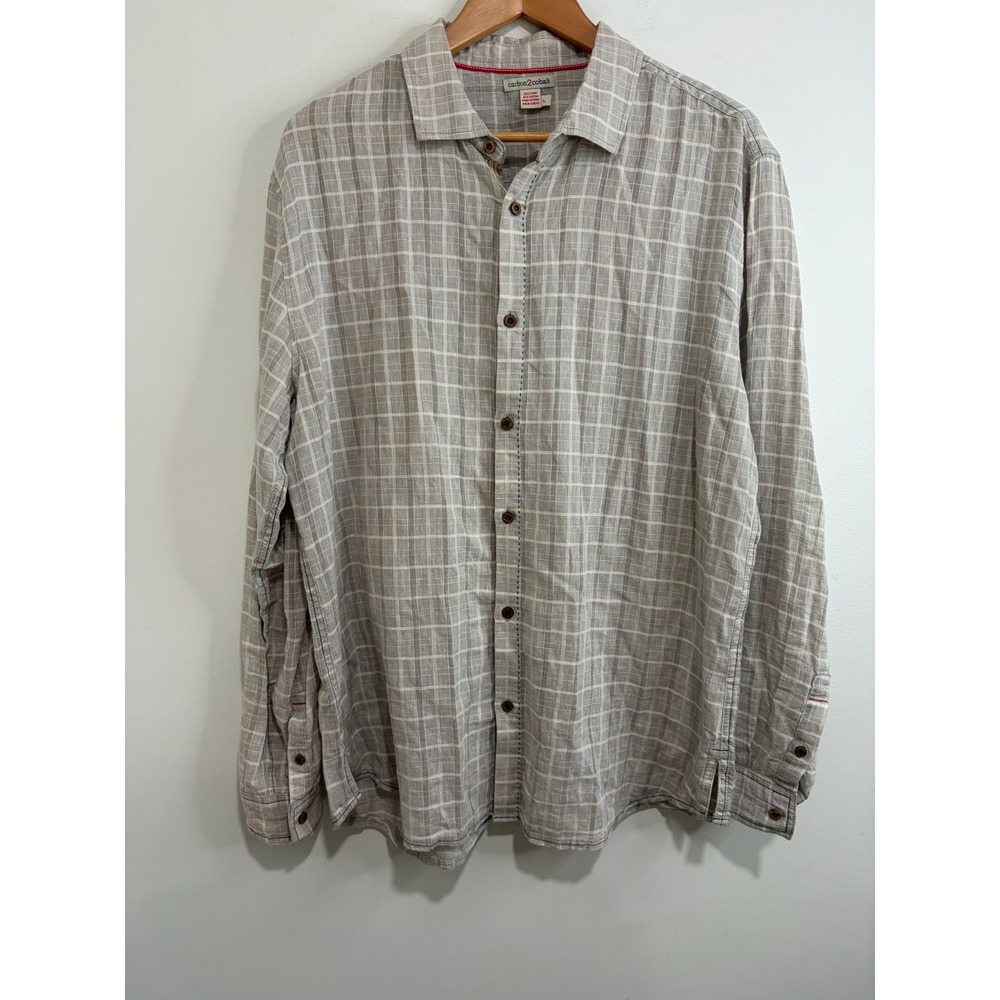Carbon 2 Cobalt Mens Large Grey White Grid Linen Cotton Button Down Shirt L